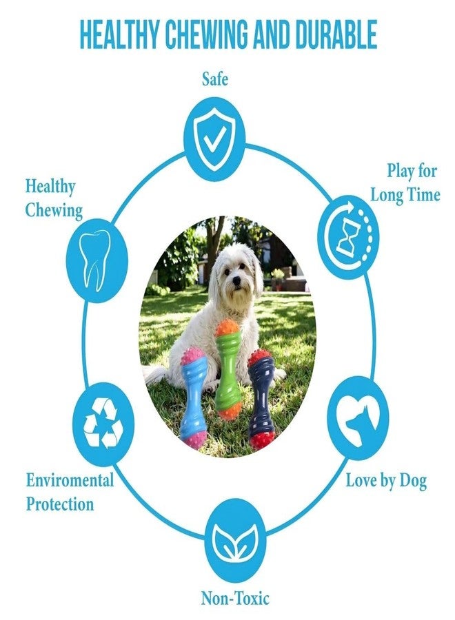 PET FUN ألعاب مضغ للكلاب من بيت فن - ألعاب مطاطية على شكل دمبل للجراء والكلاب الصغيرة والمتوسطة - ألعاب تدريب متينة وغير سامة تصدر صوتاً وتفاعلية، عبوة من 4 قطع - Image 4